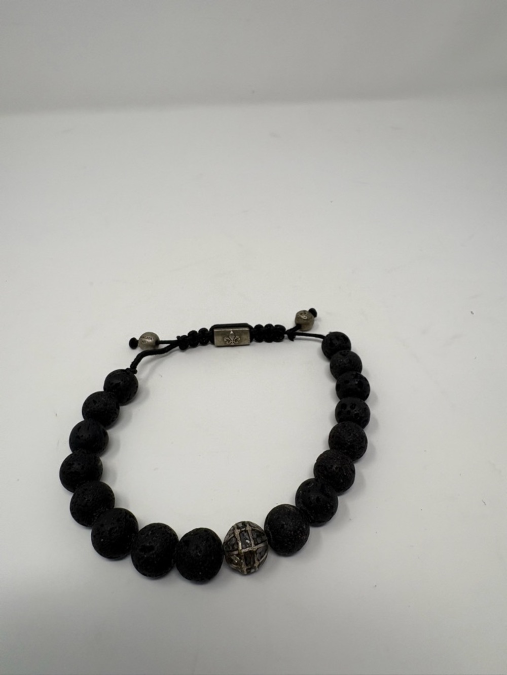 Nialaya 925 Silver Lava Stone Skull Bracelet